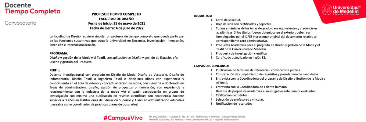 Convocatoria Docente Tiempo Completo - Universidad de Medellín