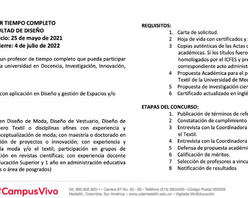 Convocatoria Docente Tiempo Completo - Universidad de Medellín